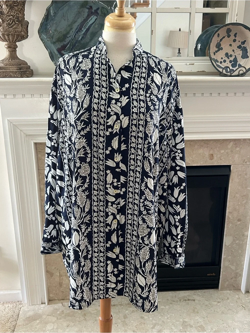 Oscar de la Renta/Saks Fifth Avenue Vintage Navy and White Floral Swim Cover-Up
